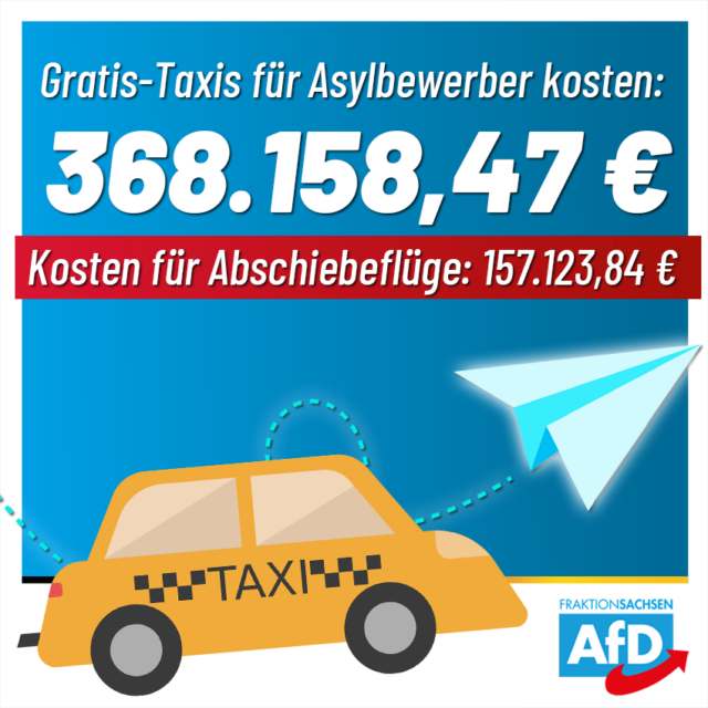 Taxikosten für Asylbewerber: 368.158,47 € / Abschiebeflüge: 157.123,84 €
