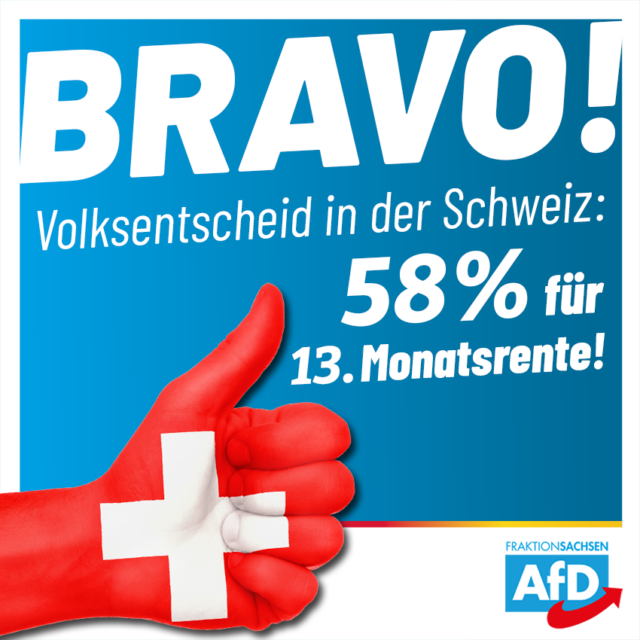 Volksentscheid in der Schweiz: 58 Prozent für 13. Monatsrente!