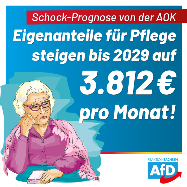 AOK: Eigenanteile für Pflege steigen bis 2029 auf 3.812 Euro pro Monat!