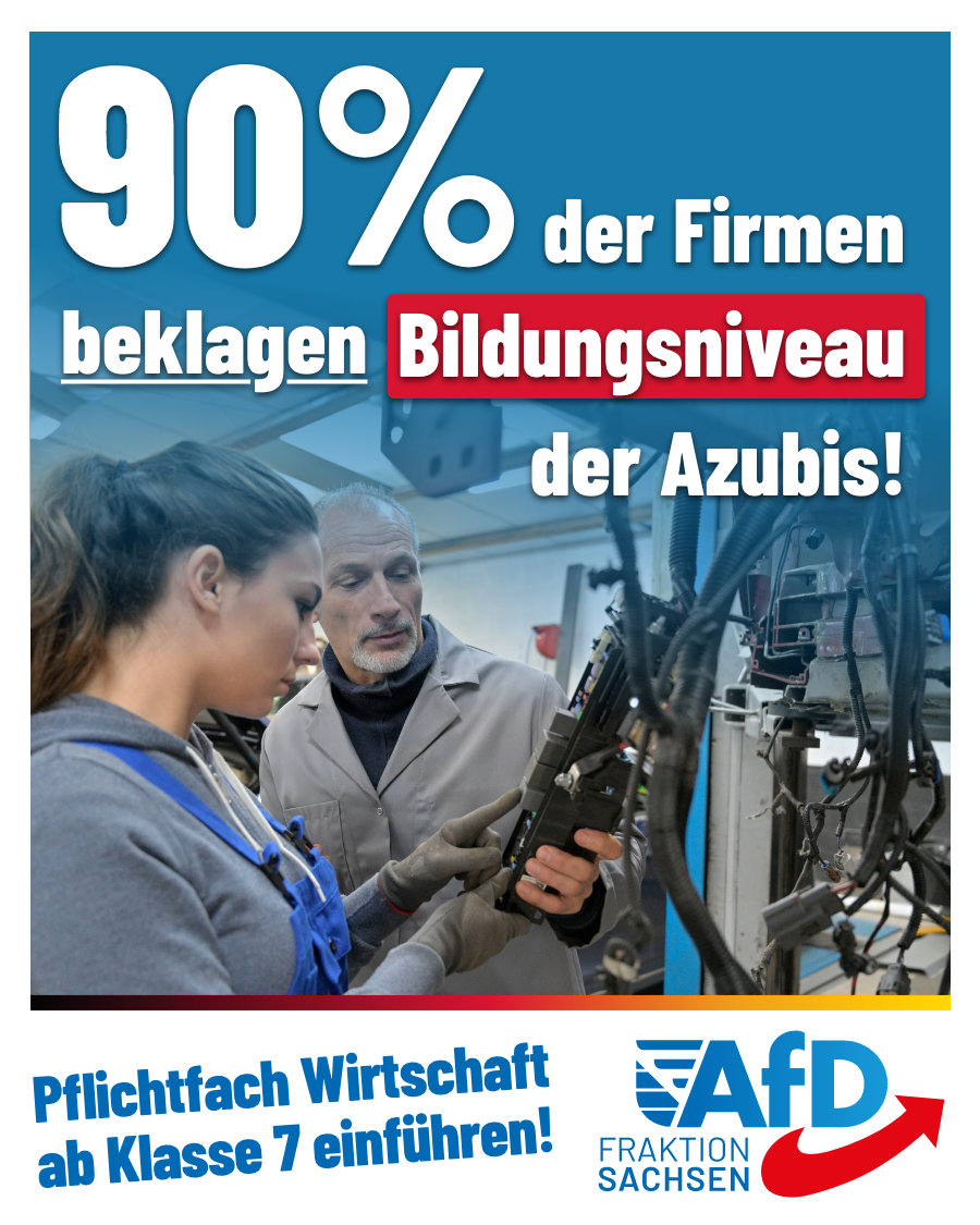 90 % der Firmen beklagen Bildungsniveau der Azubis: Pflichtfach Wirtschaft ab Klasse 7 einführen!