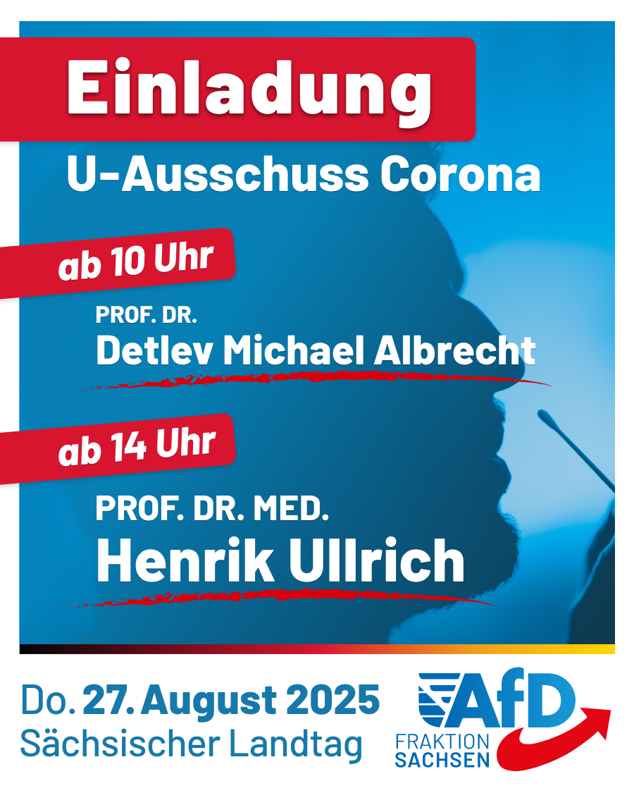 Einladung: U-Ausschuss Corona am 27. August 2026 mit Prof. Dr. med. Henrik Ullrich