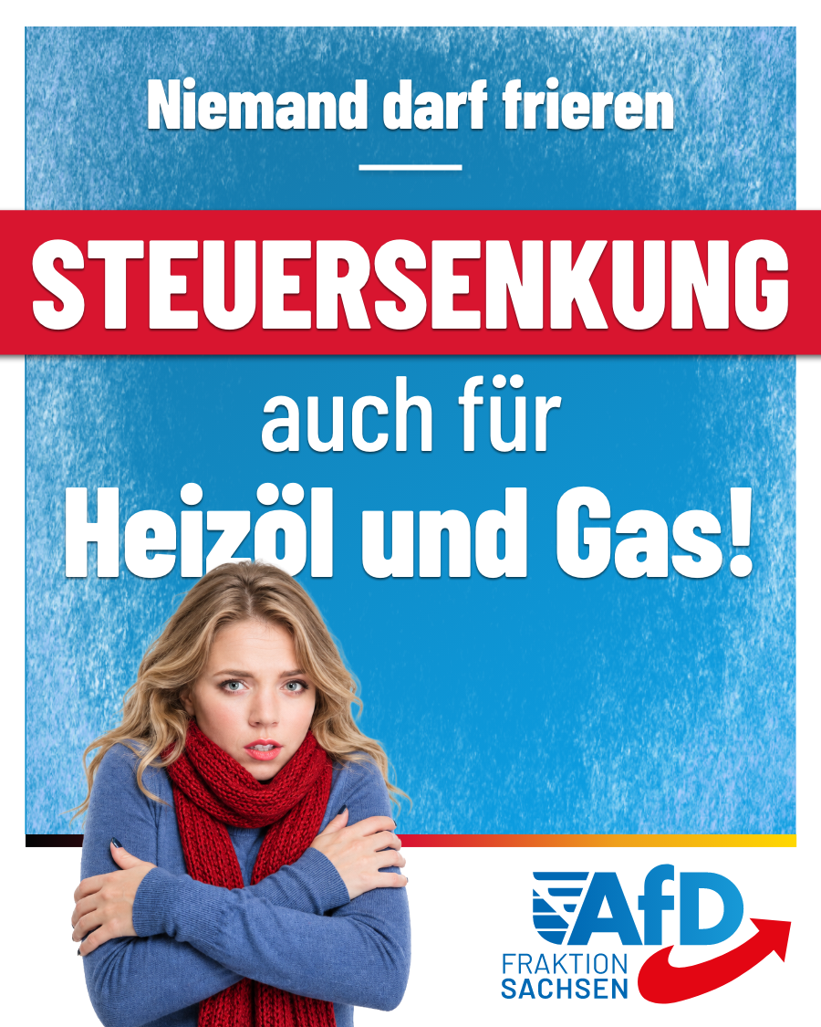 Niemand darf frieren: Steuersenkung auch für Heizöl und Gas!